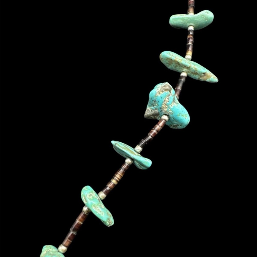Vintage Santo Domingo Style Heishi Turquoise Olive Shell Necklace 31” - Picture 4 of 5